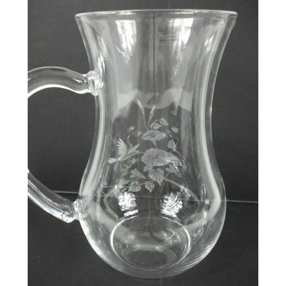Vintage Avon Hummingbird Crystal Pitcher Etched Design Hand Blown Made in France